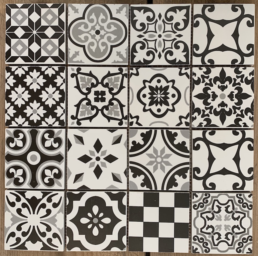 Portugees decor mat zwart wit op matje 29 x 29 per 0,67 m2 online - TEGELinfo