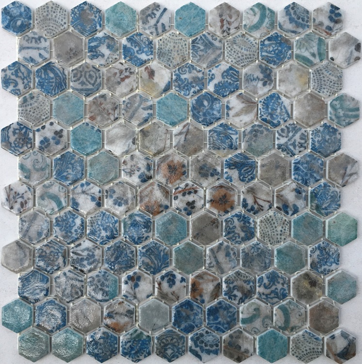 ik klaag Haalbaar Pelgrim hexagon kleurrijk quattro glasmozaïek 2,7 x 3 cm op matje per m2 online  bestellen - TEGELinfo