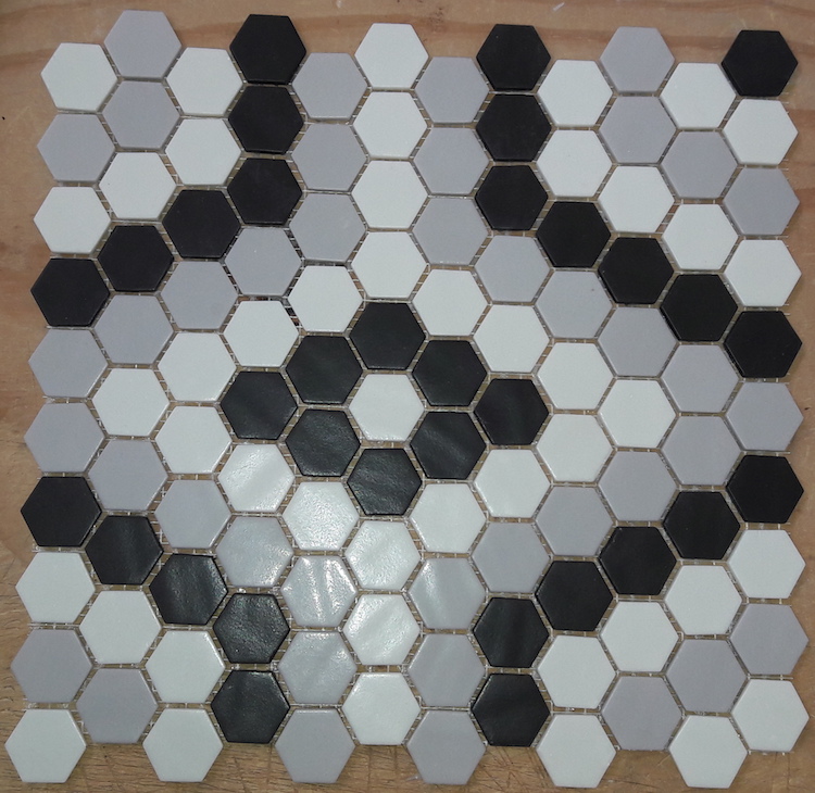 hexagon wit grijs patroon glas mozaïek 2,7 x 3 cm op matje per m2 SALE bestellen - TEGELinfo
