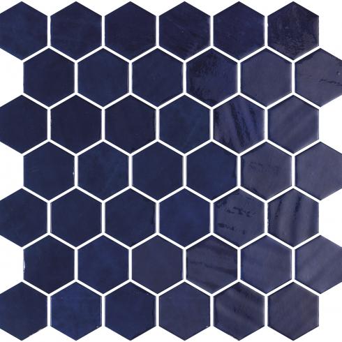     Hexagon XL glasmozaiek petrol blauw glanzend 5 x 5 cm op matje per 0,49 m2
