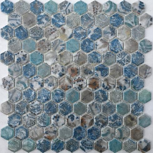     hexagon kleurrijk quattro glasmozaïek 2,7 x 3 cm op matje per m2
