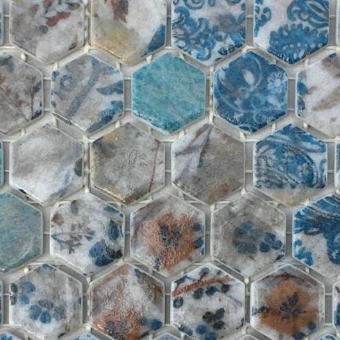     hexagon kleurrijk quattro glasmozaïek 2,7 x 3 cm op matje per m2
