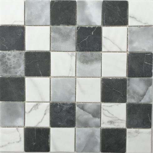     Glasmozaïek marmerlook zwart wit grijs 5 x 5 cm op matje per m2
