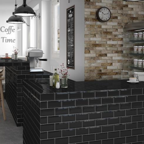    Metrotegel negro zwart glanzend  5 x 15,2 cm per 0,7 m2
