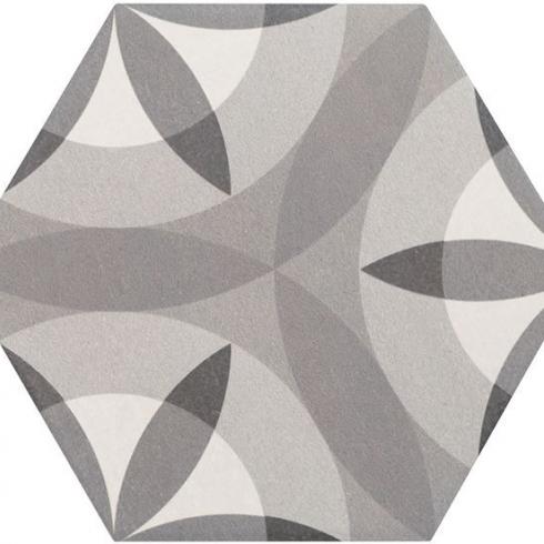     Hexagontegel bloem wit grijs zwart matte wand- en vloertegel 17,5 x 20 cm per m2
