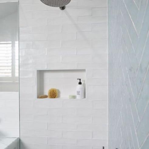     badkamer visgraat Half Tile mat wit 7,5 x 30 cm per m2
