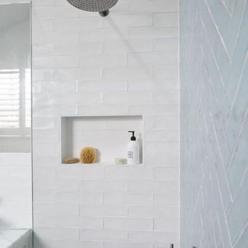 badkamer visgraat Half Tile mat wit 7,5 x 30 cm per m2 bestellen - TEGELinfo