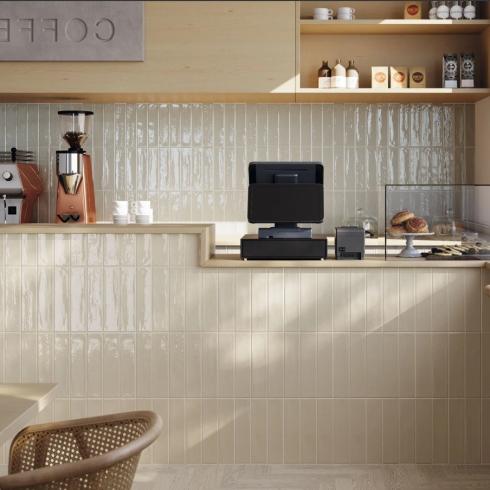     City half tile zandcreme visgraat tegel 7,5x30 cm handgevormd
