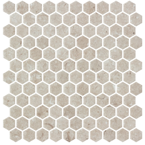     hexagon antislip limestone zandkleur mozaïek 2,7 x 3 cm op matje per 0,53 m2
