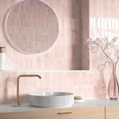     Dublin roze mix glanzende 5x15 cm wandtegel per 0,45m2
