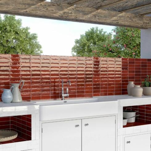     Bejmat look Fez Old glanzend bordeaux rode 5x15cm wand- en vloertegel per 0,45m2

