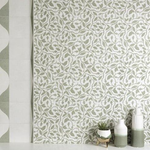     Behanglook bloem groene wand- en vloertegel 20x20cm per m2
