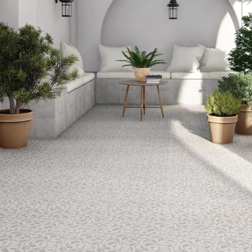     Behanglook lentebloem lichtgrijze wand- en vloertegel 20x20cm per m2
