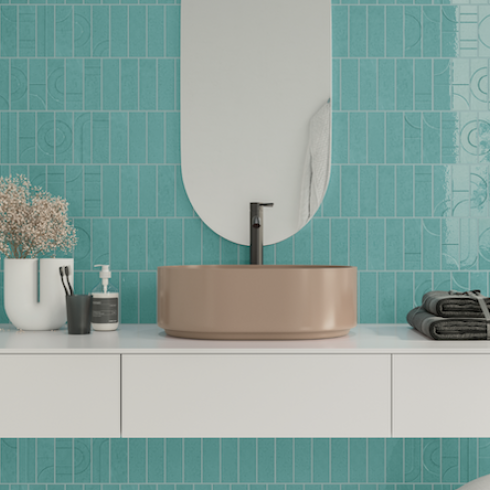     Bejmat look glanzend decor craquelé licht blauw 5 x 15 cm wandtegel per 0,53 m2 
