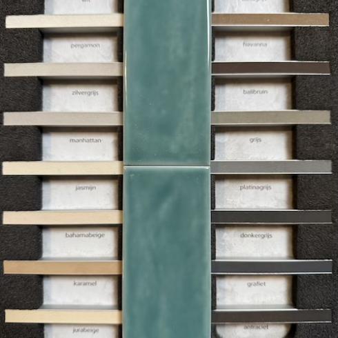     Bejmat look Fez glanzend blauw-groen 5x15cm wand- en vloertegel per 0,45m2
