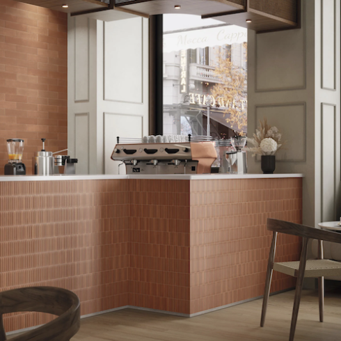     Small stripes Arcade terra stripes wandtegel mat 20 x 20 cm  per m2
