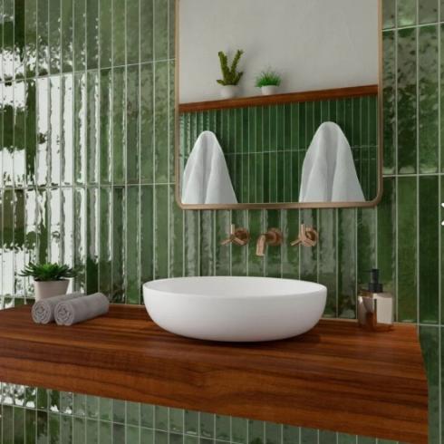     Celtic XL glanzende langwerpige groene tegel 5 x 40cm per 0,9m2 
