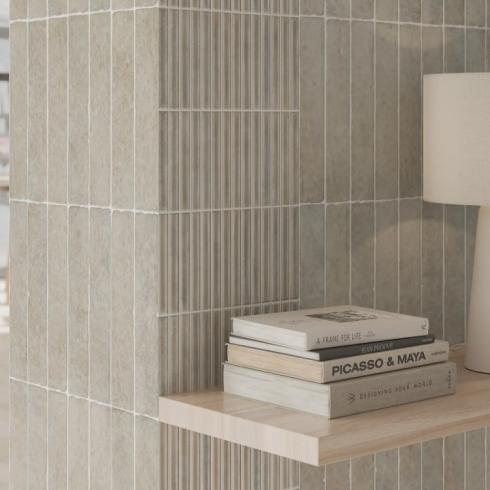     Wandtegel gemêleerd taupe 5 x 25 cm per 0,75 m2 
