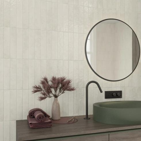     Wandtegel gemêleerd gebroken wit 5 x 25 cm per 0,75 m2 
