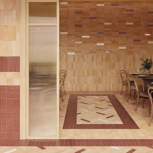     Oase Terra Bruin glanzende wand- en vloertegel 7x28 cm per 0,55m2  
