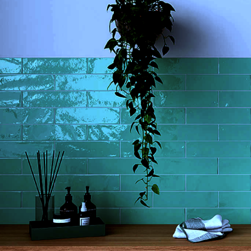     Turquoise glanzende wandtegel 7,5x30 cm per 0,5 m2 
