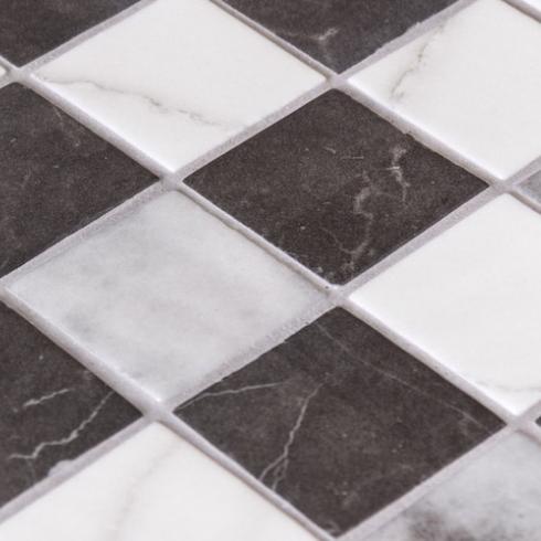     Glasmozaïek marmerlook zwart wit grijs 5 x 5 cm op matje per m2
