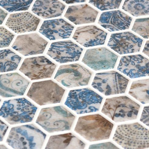     hexagon kleurrijk quattro glasmozaïek 2,7 x 3 cm op matje per m2
