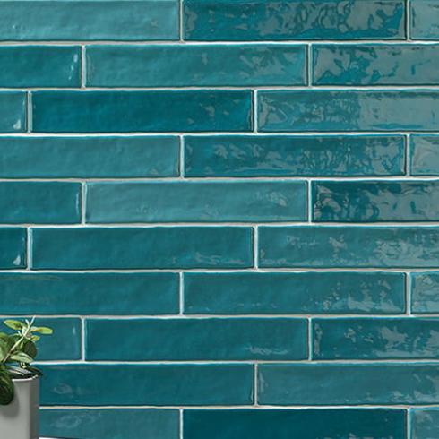     Small half tile turquoise mix 5 x 25 cm glanzend per 1,2 m2
