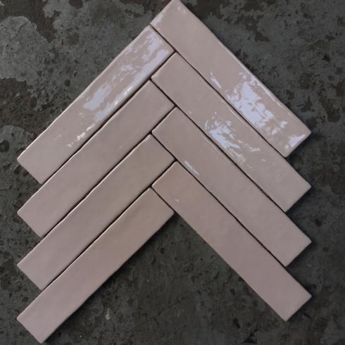     Small half tile pink roze mix 5 x 25 cm glanzend per 1,2 m2
