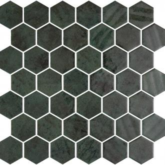     Hexagon XL glasmozaiek donkergroen mosgroen glanzend 5 x 5 cm op matje per 0,49 m2