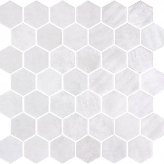     Hexagon XL glasmozaiek wit grijs glanzend 5 x 5 cm op matje per 0,49 m2
