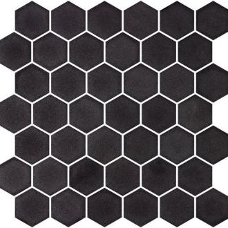     Hexagon XL glasmozaiek antislip zwart mat 5 x 5 cm op matje per 0,49 m2