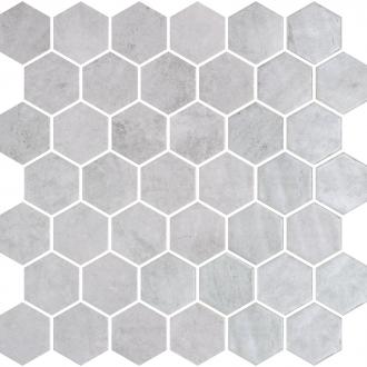     Hexagon XL glasmozaiek lichtgrijs glanzend 5 x 5 cm op matje per 0,49 m2
