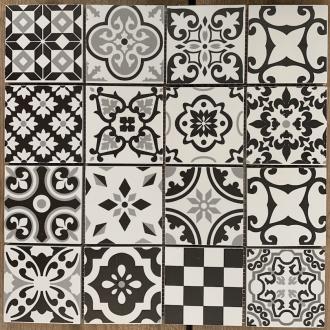     Portugees mini decor mat zwart wit op matje 29 x 29 cm per 0,67 m2
