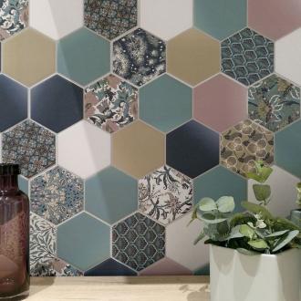     Hexagon behanglook Fleur matte decors 10 x10 op tegel 26,5 x 51 cm per m2
