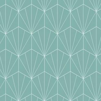     6 hoek tegel in turquoise met wit lijnenspel keramische hexagon