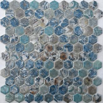     hexagon kleurrijk quattro glasmozaïek 2,7 x 3 cm op matje per m2