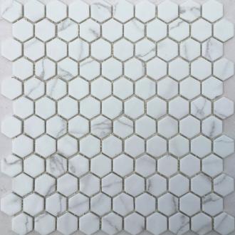     hexagon matte wit grijze venato marmerlook mozaïek 2,7 x 3 cm op matje per 0,53 m2
