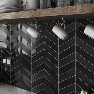     Hongaarse punt chevron zwart mat wandtegel Links 18,6 x 5,2 cm per 0,5 m2

