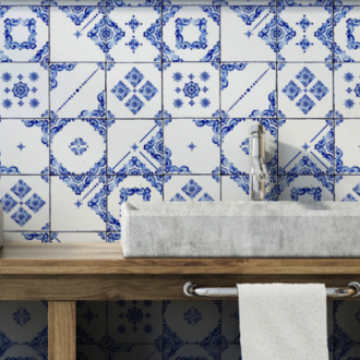 Spaans witje decor blauw wit mat 15 x 15 cm per m2