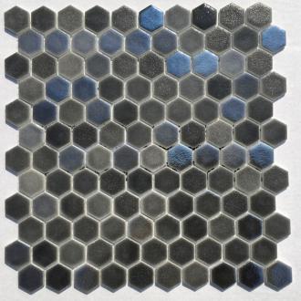     hexagon donker mix glasmozaïek 2,7 x 3 cm op matje per m2
