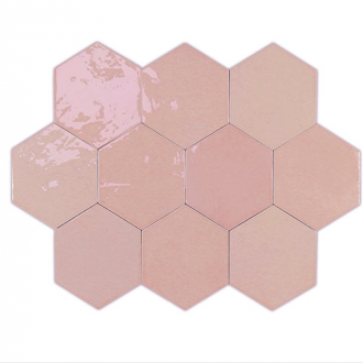     Cairo Hexagon roze glanzende mix wandtegeltje 10,7 x 12,4 cm per 0,38 m2