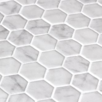     hexagon matte witte carrara marmerlook mozaïek 2,7 x 3 cm op matje per 0,53 m2