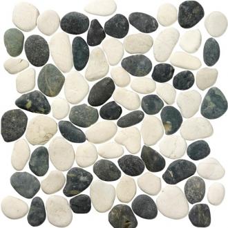    Beach Pebbles mix van witte en zwarte kiezels op matje per m2