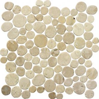     Coins gebroken wit Creme doorgeslepen kiezelmozaiek op matje per m2