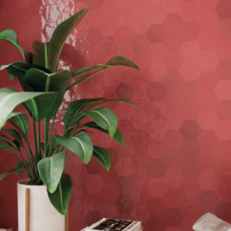    Cairo Hexagon wijnrood glanzende mix wandtegeltje 10,7 x 12,4 cm per 0,38 m2
