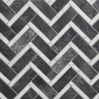 Modern Age visgraat marmerlook zwart tweekleurig op matje 33,3 x 37,5 cm per 0,6 m2