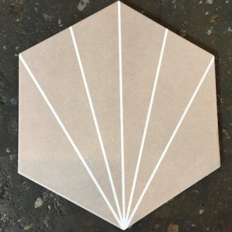     6 hoek tegel mini-intrige taupe met wit lijnenspel keramische hexagon tegel 22,5 x 25,9 cm
