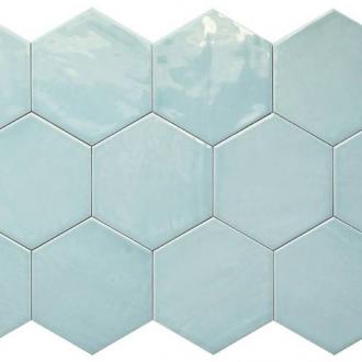     Hexagon Suez glanzende aqua tegel 14 x 16 cm vloer- en wandtegel per 0,44m2