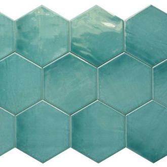     Hexagon Suez glanzende blauw-groene tegel 14 x 16 cm vloer- en wandtegel per 0,44m2